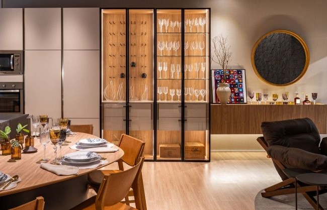 modern kitchen and living room